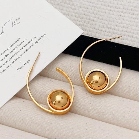 Minimalistische C-Vormige Hoop Oorbellen Met Ronde Kraal 18K Vergulde Legering Met 925 Sterling Zilveren Oorsteker Dames
