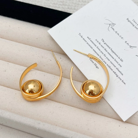 Minimalistische C-Vormige Hoop Oorbellen Met Ronde Kraal 18K Vergulde Legering Met 925 Sterling Zilveren Oorsteker Dames
