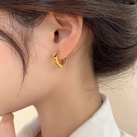 French Vintage Geometric Square Hoop Earrings Copper 18K Gold Plated Chunky Minimalist INS Style For Women