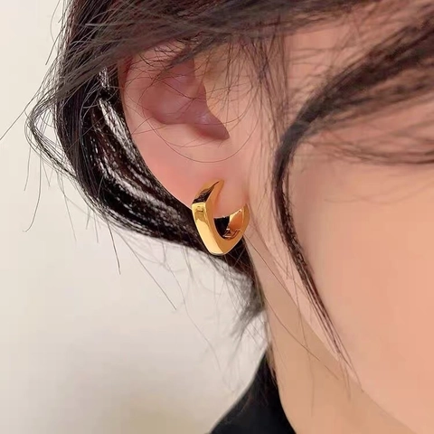 French Vintage Geometric Square Hoop Earrings Copper 18K Gold Plated Chunky Minimalist INS Style For Women