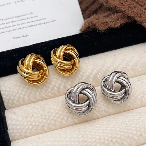 Minimalistische Geometrische Liebesknoten Ohrstecker Mit Kupfer Ohrstift Polierte Verwobene Kreise Mode Schmuck