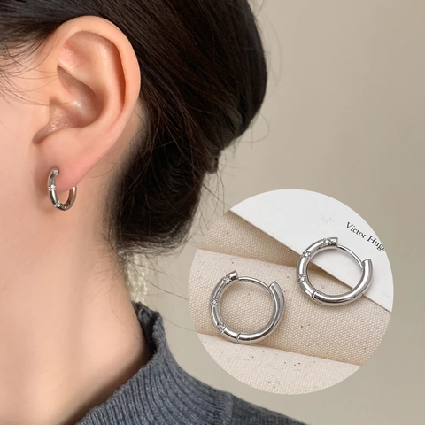 Copper Huggie Hoop Earrings With 925 Sterling Silver Earring Post Micro Set Cubic Zirconia Round Jewelry For Women