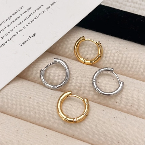 Copper Huggie Hoop Earrings With 925 Sterling Silver Earring Post Micro Set Cubic Zirconia Round Jewelry For Women