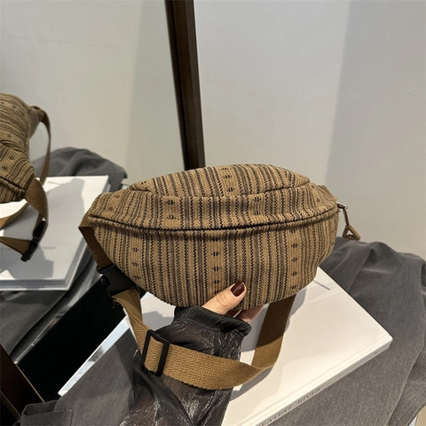 Marsupio In Velluto A Coste A Righe Da Donna Borsa Da Petto Intrecciata Vintage Borsa A Tracolla Regolabile Forma A Mezzaluna