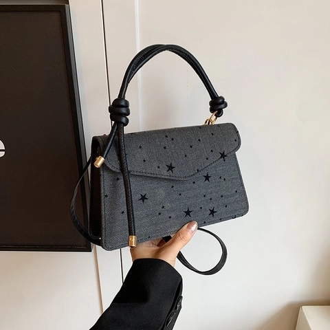 Borsa A Tracolla Quadrata Piccola Donna Pelle PU Tessuto Spina Di Pesce Pois Stella Cuore Fiocco Stampa Manico Nodo Borsa Mano