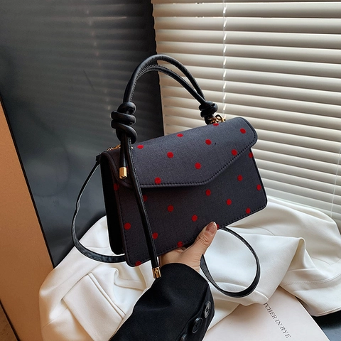 Borsa A Tracolla Quadrata Piccola Donna Pelle PU Tessuto Spina Di Pesce Pois Stella Cuore Fiocco Stampa Manico Nodo Borsa Mano