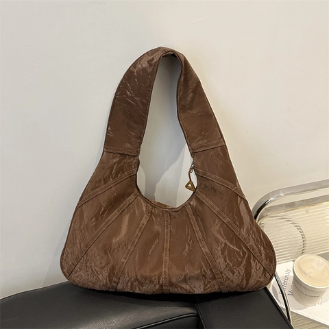 Bolso Hobo De Piel Sintética Plisada Para Mujer Gran Capacidad Color Sólido Simple Casual Bolso De Hombro Diario