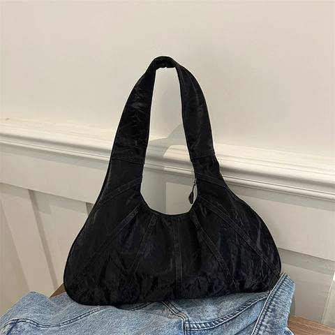 Bolso Hobo De Piel Sintética Plisada Para Mujer Gran Capacidad Color Sólido Simple Casual Bolso De Hombro Diario