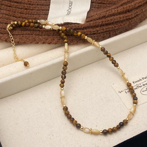Collana Di Perle In Pietra Occhio Di Tigre E Conchiglia Fatta A Mano Gioielli Stile Vintage Da Donna