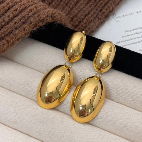Geometrische Oval Hängeohrringe Kupfer Poliertes Metall Mit 925 Sterling Silber Ohrstecker Trendy Für Damen
