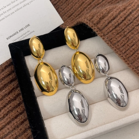 Geometrische Oval Hängeohrringe Kupfer Poliertes Metall Mit 925 Sterling Silber Ohrstecker Trendy Für Damen