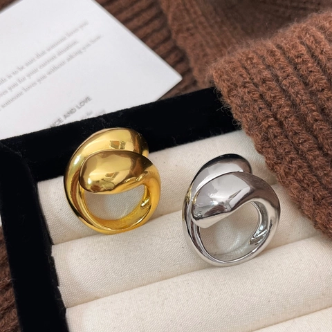 Geometric Open Ring 18K Gold Plated Copper Organic Fluid Liquid Metal Minimalist Jewelry For Women