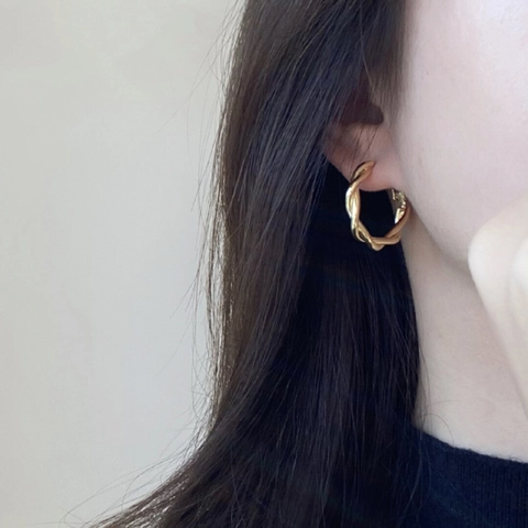 Pendientes De Aro Retorcidos Latón Chapado En Oro De 18K Con Poste De Plata De Ley 925 Espiral Croissant Para Mujer
