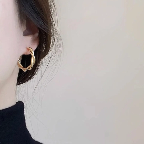 Twisted Hoop Earrings Brass 18K Gold Plated With 925 Sterling Silver Earring Post Spiral Croissant Geometric For Women
