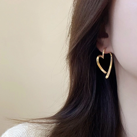 Orecchini Versatili A Cuore Cavo Rame Placcato Oro Vero Gioielli Geometrici Eleganti Per Donne Con Perno In Rame