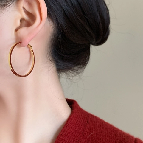 Große Creolen 18K Vergoldetes Kupfer Mit Weinrot Emailliert Französisch Geometrisch Mode Schmuck Für Damen
