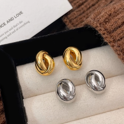 Geometrische Ineinandergreifende Gedrehte Creolen Mit 925 Sterling Silber Ohrstecker Hochglanz Retro Metall Für Damen