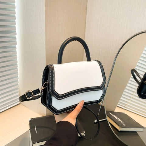 Bolso Pequeño Cuadrado de Cuero PU de Color de Contraste de Diseño de Nicho Bolso de Mano Vintage Bolso de Hombro para Mujer Bolso de Moda Diaria
