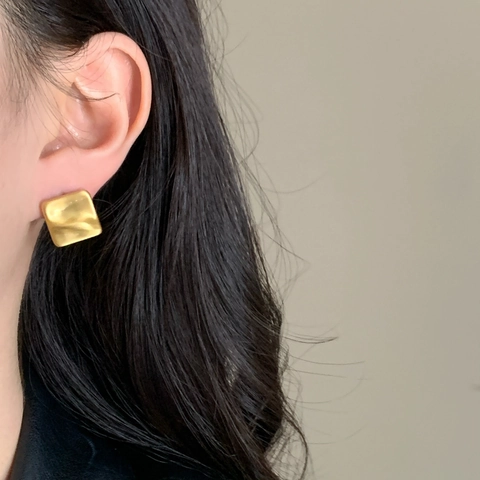 Quadratische Ohrstecker Gebürstetes Kupfer Gewellte Textur Geometrisch Minimalistisch Elegant Schmuck Zubehör Damen Modern