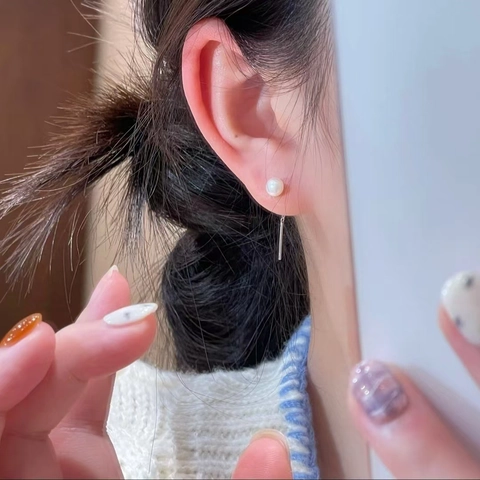 Pendientes Largos De Borla Con Perla Artificial Y Pasador De Plata Joyería Lineal Minimalista Para Mujeres Elegantes