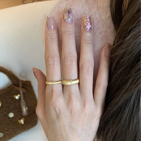 Vintage Brushed Copper Ring 18K Gold Silver Plated Zircon Ribbed Adjustable Opening Finger Jewelry For Women Retro