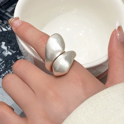 Geometrische Onregelmatige Koperen Open Ring Dames Geborsteld Mat Minimalistisch Modern Verstelbaar Breed Sieraden