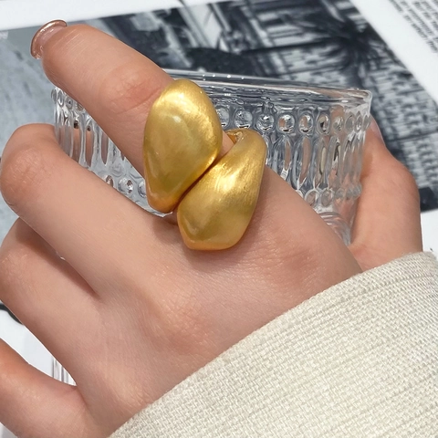 Geometrische Onregelmatige Koperen Open Ring Dames Geborsteld Mat Minimalistisch Modern Verstelbaar Breed Sieraden