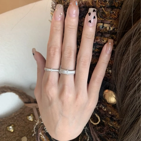 Plated Ribbed Threaded Copper Ring Sparkling Zircon Wide Adjustable Open Finger Jewelry Commuting Retro Aesthetic For Women