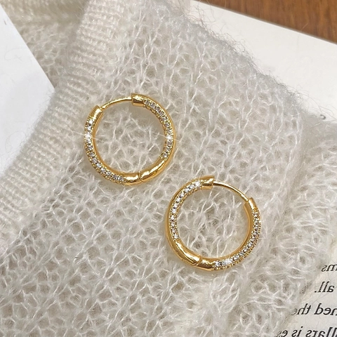 Geometric Round Hoop Earrings With 925 Sterling Silver Earring Post Copper Full Pave Zirconia Luxury Minimalist Women