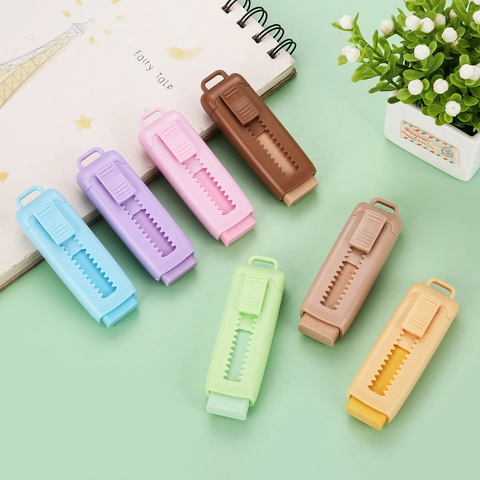 Portable Push-pull Retractable Eraser With Plastic Shell Macaron Colors Refillable Rubber For School Students Office Stationery Writing Correction Tool