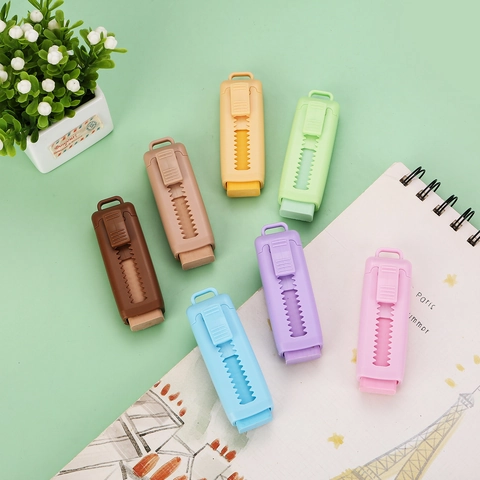 Portable Push-pull Retractable Eraser With Plastic Shell Macaron Colors Refillable Rubber For School Students Office Stationery Writing Correction Tool
