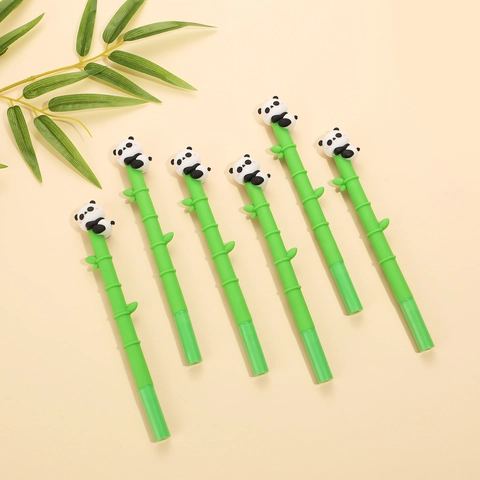 Cute Panda Bamboo Gel Rollerball Pen Black Ink Needle Tip For Students School Office Supplies Novelty Cartoon Stationery