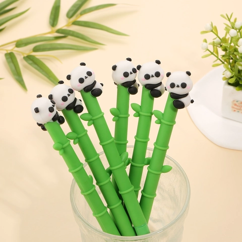 Cute Panda Bamboo Gel Rollerball Pen Black Ink Needle Tip For Students School Office Supplies Novelty Cartoon Stationery