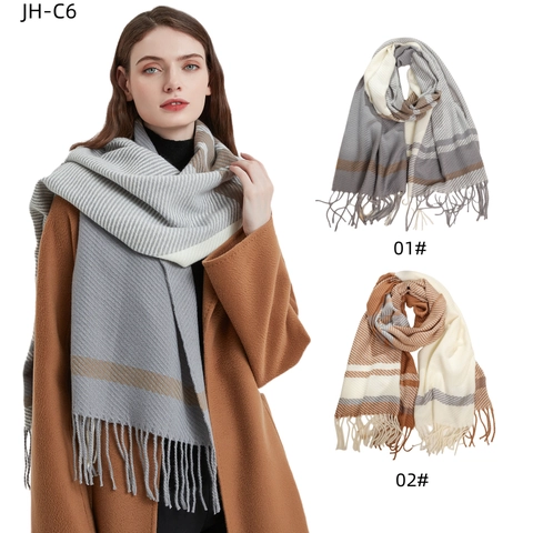 Women Winter Scarf Warm Plaid Pattern Long Shawl Soft Polyester Tassel British Style Elegant Wrap Ladies
