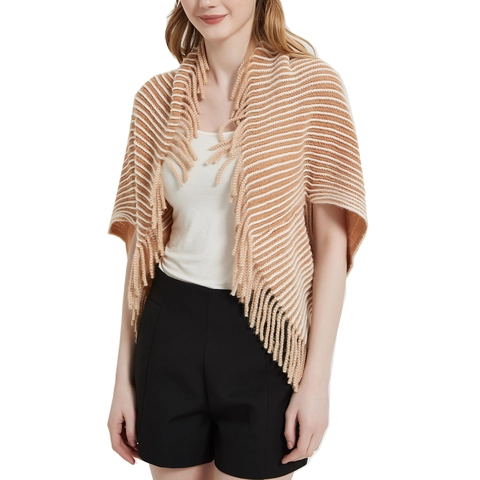 Poncho Sciarpa In Maglia A Righe Da Donna Con Frange Manica A Pipistrello Acrilico Caldo Inverno