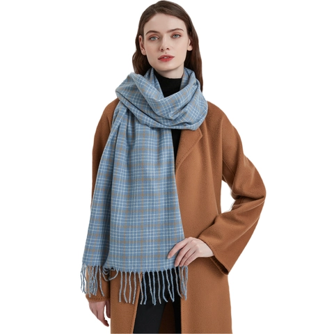 Winter Scarf Women Long Polyester Plaid Pattern Tassel Trim Warm Soft Fashion Wrap Preppy Style