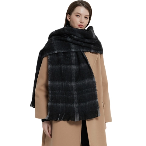 Écharpe Châle À Carreaux Polyester Doux Épais Chaud Hiver Plaid Avec Glands Chic Élégant Pour Femmes