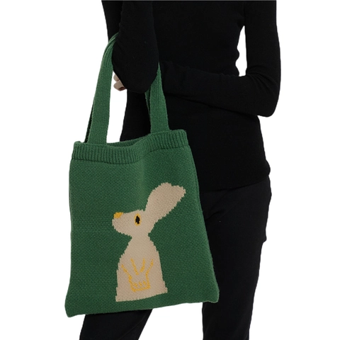 Sac Fourre-Tout En Tricot Fibre Acrylique Motif Lapin Sac À Épaule Décontracté Pour Femmes