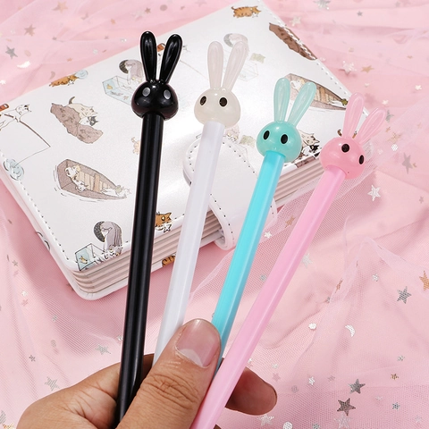 Penna Gel Coniglio Cartone Animato Carino Con Orecchie Lunghe Guscio In Plastica Inchiostro Nero Punta Fine Cancelleria Scuola Ufficio