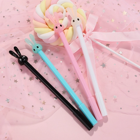 Penna Gel Coniglio Cartone Animato Carino Con Orecchie Lunghe Guscio In Plastica Inchiostro Nero Punta Fine Cancelleria Scuola Ufficio
