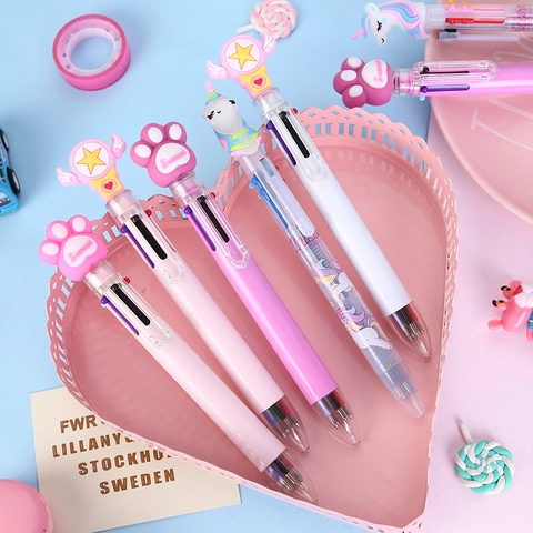 Simpatica Penna a Sfera Multicolore a Cartoni Animati Con Topper a Forma di Unicorno Maiale Zampa di Gatto Penna Multicolore Retrattile per Ufficio Scuola Regalo