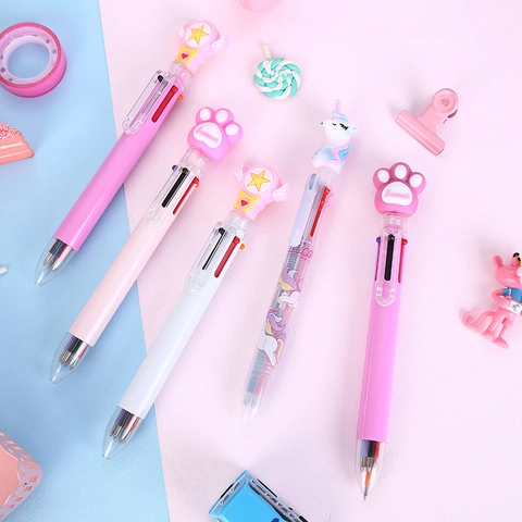 Simpatica Penna a Sfera Multicolore a Cartoni Animati Con Topper a Forma di Unicorno Maiale Zampa di Gatto Penna Multicolore Retrattile per Ufficio Scuola Regalo