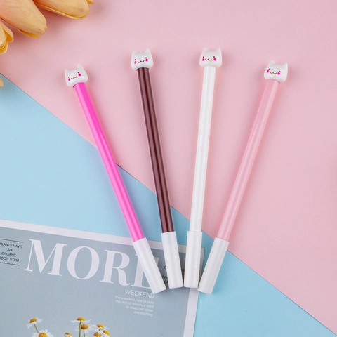 Bolígrafos De Gel Con Cabeza De Gato De Dibujos Animados Escritura Suave Punta De 0.5mm Material Plástico Para Escuela Oficina