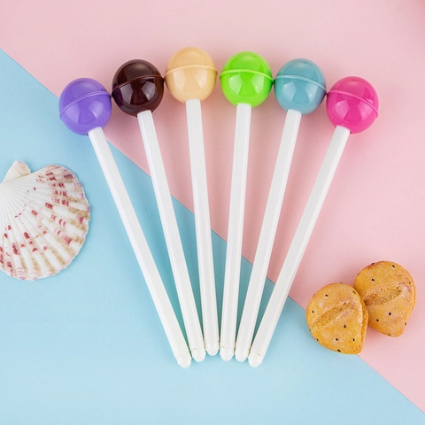 Lollipop Shaped Gel Pens Creative Candy Color Plastic Black Ink 0.5mm Point Cute Stationery For School Office Novelty Gift