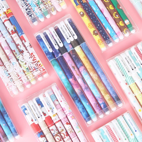 Plastic Cartoon Animal Floral Polka Dot Starry Sky Pattern Gel Pens Set Smooth Writing Water Based Ink Stationery Supplies Students Office