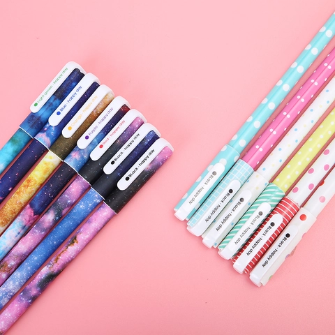 Plastic Cartoon Animal Floral Polka Dot Starry Sky Pattern Gel Pens Set Smooth Writing Water Based Ink Stationery Supplies Students Office