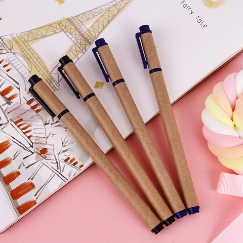 Penna Gel Minimalista Ecologica Rivestimento In Carta Kraft Punta Fine Inchiostro Nero Blu Scrittura Scorrevole Penna Per Firma
