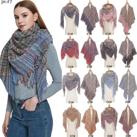 Women Plaid Scarf Shawl Polyester Tweed Multicolor Check Warm Winter Wrap With Fringe Fashion Elegant Accessories