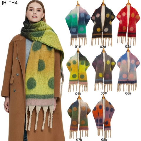 Sciarpa Scialle Spessa Poliestere Imitazione Cashmere Jacquard Sfumato Pois Nappe Grandi Inverno Caldo Moda Per Donne