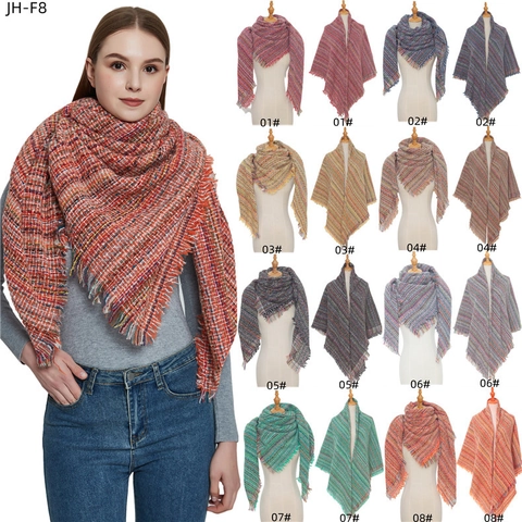 Winter Thick Plaid Scarf With Tassels Multi-color Checkered Oversized Shawl Wrap Soft Warm Polyester Cozy Blanket Scarf
